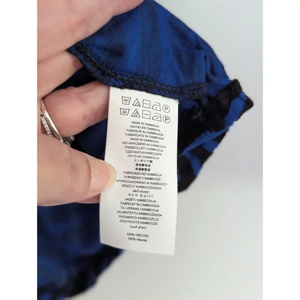 Michael Kors Top Blue Black Zebra Print Scoop Neck 3/4 Sleeve Shirt Sz M NWT